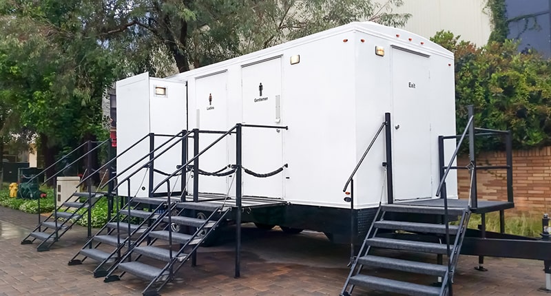 our experienced team can deliver and set up our luxury restroom trailers in a variety of event locations, including remote or challenging spots